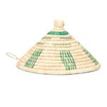 Couvre-plat alimentaire design cloche fait main tressée en fibre naturelle de palmier Bicolor  motif arabesque GM
