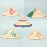 Panier de rangement rustique ajouré rond tressée à la main en fibre de palmier naturelle Bicolor  PM – Image 2