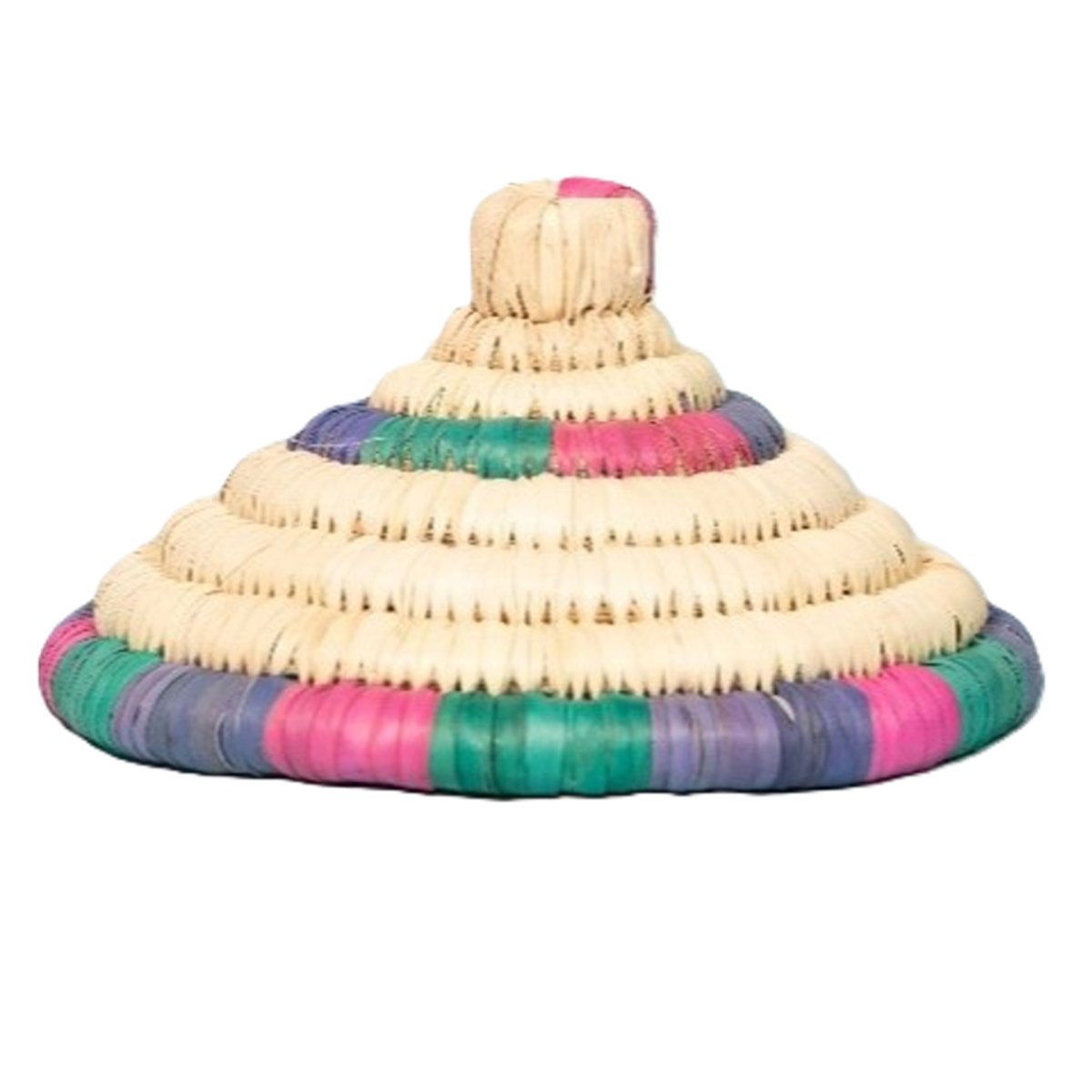 ARZ 1321 Panier de rangement rustique ajouré rond tressée à la main en fibre de palmier naturelle Bicolor PM – Image 1