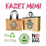 Couffin fashion haute gamme en fibre végétale naturel avec deux poignées en cuir véritable texturé motif khamsa brodée main GM FMM 2201 – Image 3