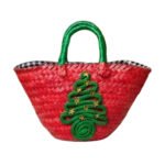 Mini couffin cadeau de Noël haut de gamme motif festif en fibre de palmier fait main FMM 2515