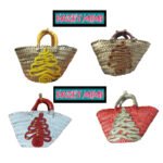 Mini couffin cadeau de Noël haut de gamme motif festif en fibre de palmier fait main – Image 3