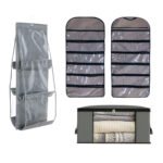Pack de Pièces: 1 Boite de Rangement Vêtement T1 et 1 Organisateur à Sac à Main double face avec 6 poches et 1 Organisateur de sous-vêtements 30 Poches
