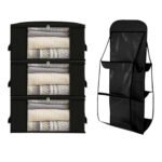 Pack de 4 Pièces: 3 Boite de Rangement Vêtement T1 et 1 Organisateur Suspendu double face avec 6 poches de rangements à Sac à Main