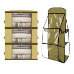 Pack de 4 Pièces: 3 Boite de Rangement Vêtement T1 et 1 Organisateur Suspendu double face avec 6 poches de rangements à Sac à Main