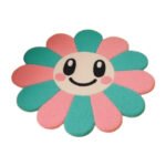 Tapis en laine tufté main à motif floral et visage souriant Tapis décoratif pour chambre enfant fille et garçon