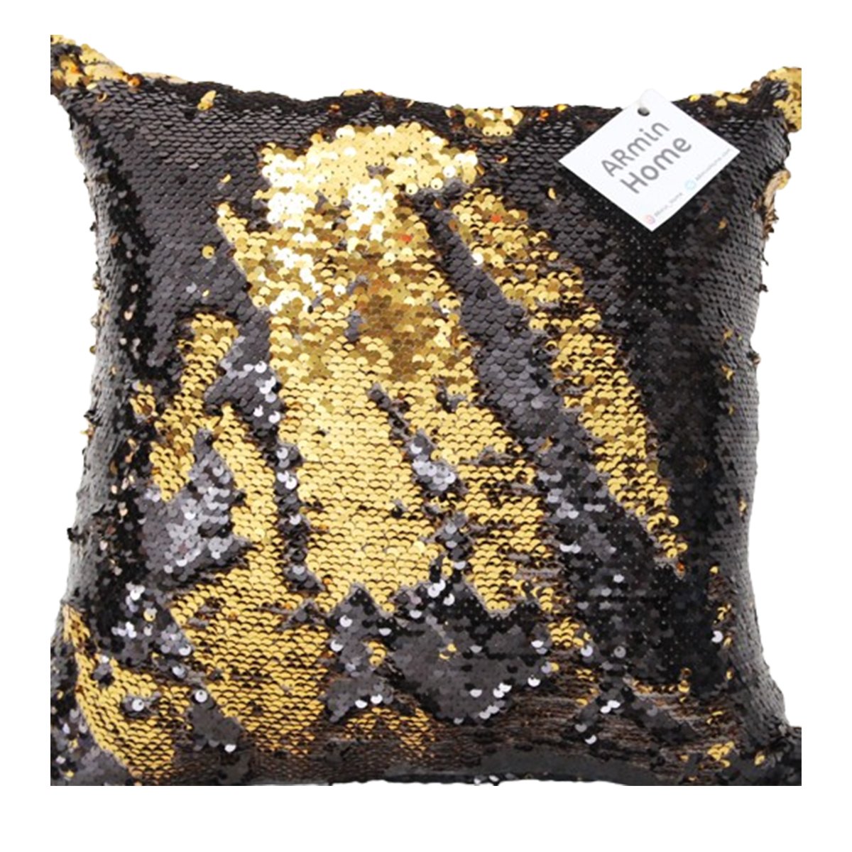 ARH 7210 Coussin à paillettes réversible haut de gamme carrée noir et doré de qualité supérieure de style vintage – Image 1
