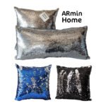 Coussin à paillettes réversible haut de gamme carrée bleu foncé  et argent de qualité supérieure de style vintage – Image 3