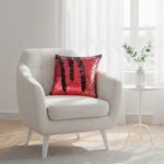 Coussin à paillettes réversible haut de gamme carrée noir et rouge de qualité supérieure de style vintage – Image 2