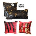 Coussin à paillettes réversible haut de gamme carrée rouge et doré de qualité supérieure de style vintage – Image 3