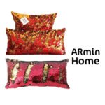 Coussin à paillettes réversible haut de gamme rectangulaire en rouge bordeau et doré de qualité supérieure de style vintage – Image 3