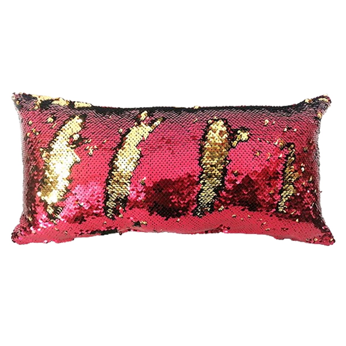 ARH 7225 Coussin à paillettes réversible haut de gamme rectangulaire en rouge bordeau et doré de qualité supérieure de style vintage – Image 1