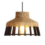 Suspension Kabbous noir Lampes design Armin Home Suspension ajourée en lamelles de bois et fibre naturelle de style vintage fabrication artisanale T7