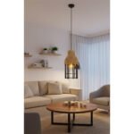 Suspension Fanous noir Lampes design Armin Home en bois Suspension ajourée en lamelles de bois et fibre naturelle de style vintage fabrication artisanale – Image 2