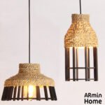Suspension Fanous noir Lampes design Armin Home en bois Suspension ajourée en lamelles de bois et fibre naturelle de style vintage fabrication artisanale – Image 5