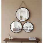 Ensemble Trio Miroir rond en bois massif peint noir  ARH 2853 – Image 2