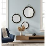 Ensemble Trio Miroir rond en bois massif peint noir  ARH 2853 – Image 3