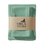 Ensemble 1 Nappe et 6 Serviette de Table haut de gamme en Vert d’eau confectionnée en 100% lin قمرايا raffinées fait à la main M18