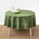 Ensemble 1 Nappe et 6 Serviette de Table haut de gamme en Vert pistache confectionnée en 100% lin قمرايا raffinées fait à la main M23 – Image 2