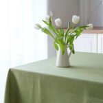 Ensemble 1 Nappe et 6 Serviette de Table haut de gamme en Vert pistache confectionnée en 100% lin قمرايا raffinées fait à la main M23 – Image 3