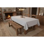 Nappe rectangulaire blanc cassé haut de gamme confectionnée en 100% lin قمرايا raffinées fait à la main – Image 3