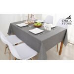 Nappe rectangulaire gris  haut de gamme confectionnée en 100% lin قمرايا raffinées fait à la main – Image 2