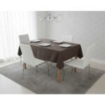 Nappe rectangulaire marron haut de gamme confectionnée en 100% lin قمرايا raffinées fait à la main – Image 2