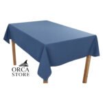 Nappe rectangulaire bleu mer haute de gamme confectionnée en 100% lin قمرايا raffinées fait à la main