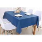 Nappe rectangulaire bleu mer haute de gamme confectionnée en 100% lin قمرايا raffinées fait à la main – Image 2