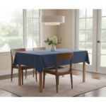 Nappe rectangulaire bleu mer haute de gamme confectionnée en 100% lin قمرايا raffinées fait à la main – Image 3