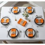Ensemble de 6 Serviette de Table haut de gamme en Orange confectionnée en 100% lin قمرايا raffinées fait à la main M64 – Image 3