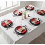 Ensemble de 6 Serviette de Table haut de gamme en Rouge confectionnée en 100% lin قمرايا raffinées fait à la main M66 – Image 3