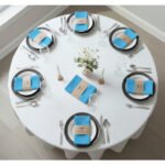 Ensemble de 6 Serviette de Table haut de gamme en Turquoise confectionnée en 100% lin قمرايا raffinées fait à la main M62 – Image 2