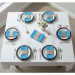 Ensemble de 6 Serviette de Table haut de gamme en Turquoise confectionnée en 100% lin قمرايا raffinées fait à la main M62 – Image 3