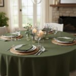 Ensemble 1 Nappe et 6 Serviette de Table haut de gamme en vert militaire confectionnée en 100% lin قمرايا raffinées fait à la main M11 – Image 3