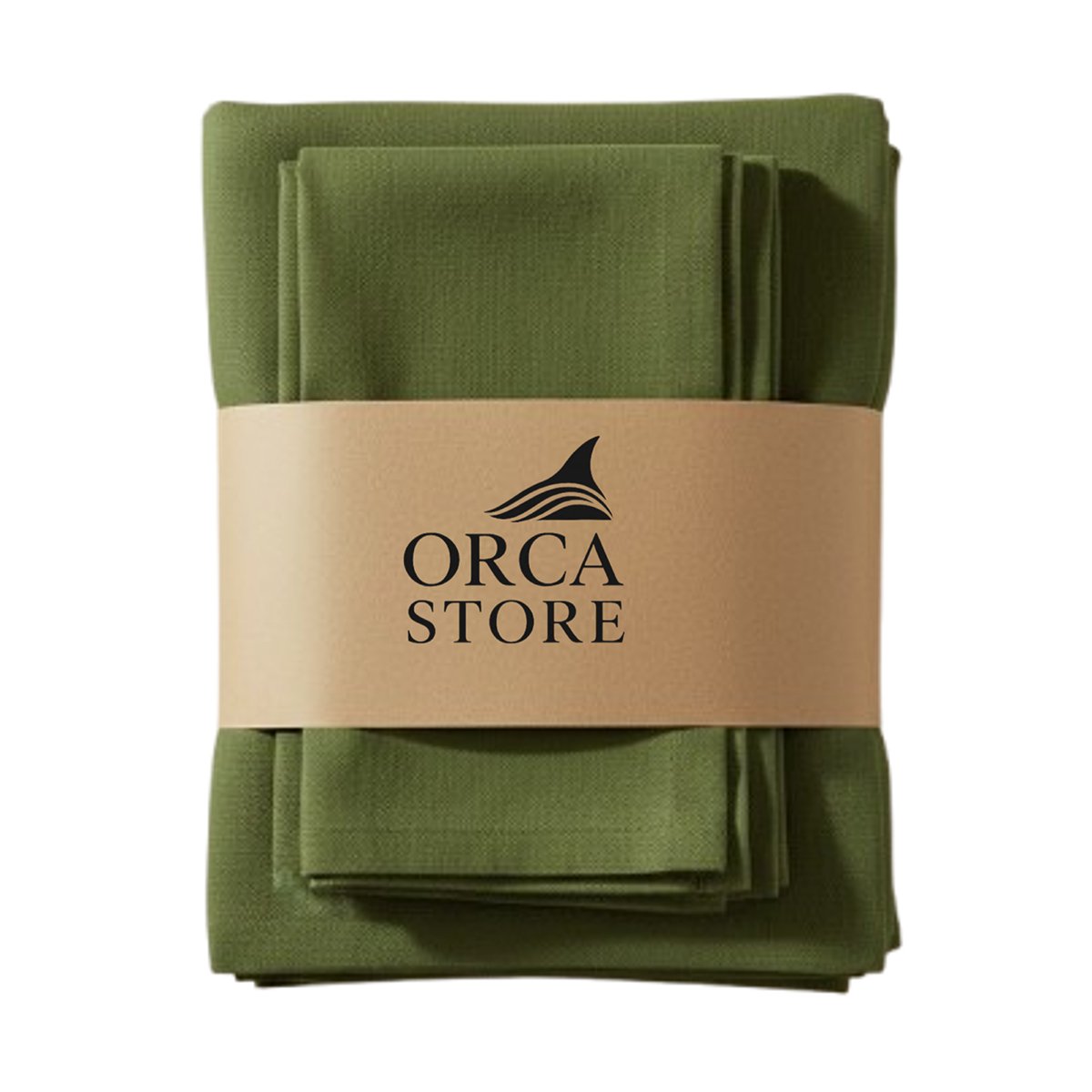 ORA 7711 Ensemble 1 Nappe et 6 Serviette de Table haut de gamme en vert militaire confectionnée en 100% lin قمرايا raffinées fait à la main M11 – Image 1