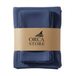 Ensemble 1 Nappe et 6 Serviette de Table haut de gamme en Bleu mer confectionnée en 100% lin قمرايا raffinées fait à la main M12