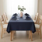 Ensemble 1 Nappe et 6 Serviette de Table haut de gamme en Bleu confectionnée en 100% lin قمرايا raffinées fait à la main M13 – Image 3