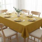 Ensemble 1 Nappe et 6 Serviette de Table haut de gamme en Jaune confectionnée en 100% lin قمرايا raffinées fait à la main M21 – Image 2