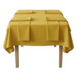 Ensemble 1 Nappe et 6 Serviette de Table haut de gamme en Jaune confectionnée en 100% lin قمرايا raffinées fait à la main M21 – Image 3
