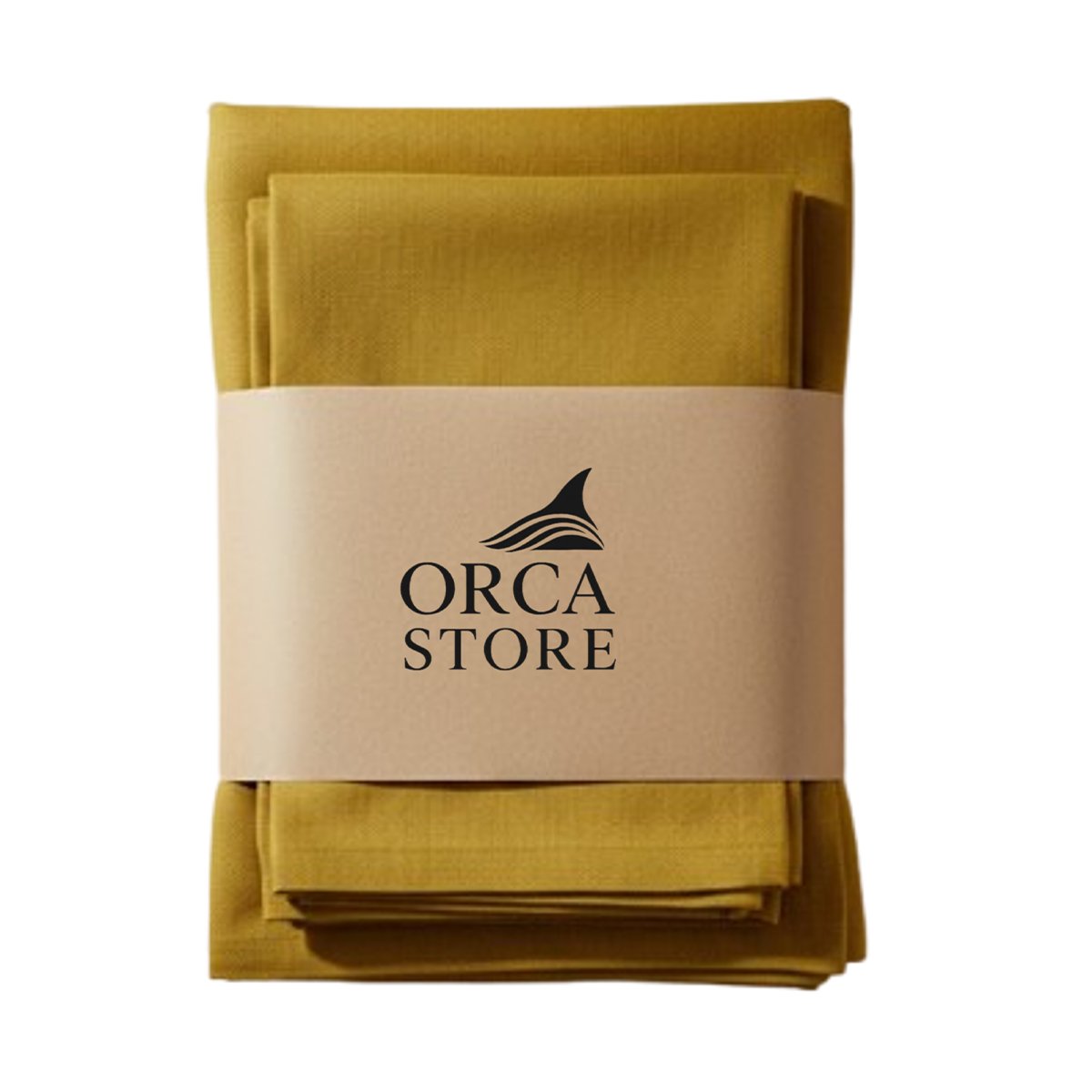ORA 7721 Ensemble 1 Nappe et 6 Serviette de Table haut de gamme en Jaune confectionnée en 100% lin قمرايا raffinées fait à la main M21 – Image 1