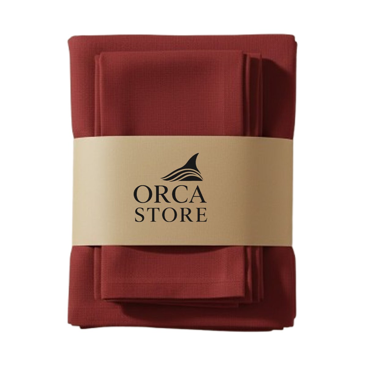 ORA 7725 Ensemble 1 Nappe et 6 Serviette de Table haut de gamme en Rouge confectionnée en 100% lin قمرايا raffinées fait à la main M25 – Image 1