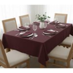 Ensemble 1 Nappe et 6 Serviette de Table haut de gamme en Rouge bordeau confectionnée en 100% lin قمرايا raffinées fait à la main M27 – Image 2