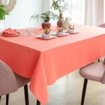 Ensemble 1 Nappe et 6 Serviette de Table haut de gamme en Corail confectionnée en 100% lin قمرايا raffinées fait à la main M34 – Image 2