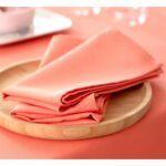 Ensemble 1 Nappe et 6 Serviette de Table haut de gamme en Corail confectionnée en 100% lin قمرايا raffinées fait à la main M34 – Image 3