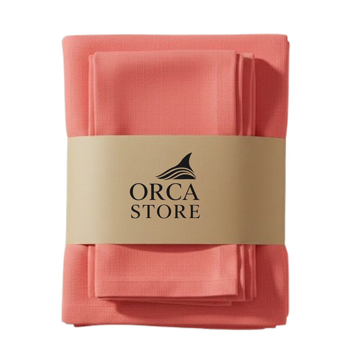 ORA 7734 Ensemble 1 Nappe et 6 Serviette de Table haut de gamme en Corail confectionnée en 100% lin قمرايا raffinées fait à la main M34 – Image 1