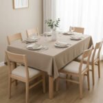Ensemble 1 Nappe et 6 Serviette de Table haut de gamme en Beige confectionnée en 100% lin قمرايا raffinées fait à la main M35 – Image 3