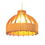 Suspension Kobba doré Lampes design Armin Home Suspension ajourée en lamelles de bois et fibre naturelle de style vintage fabrication artisanale T7