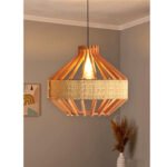 Suspension Trapezz Jonc Lampes design Armin Home Suspension ajourée en lamelles de bois et fibre naturelle de style vintage fabrication artisanale T7 – Image 3