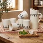 Pichet et 6 verres maxi drink Art Amazigh en fine céramique fait main